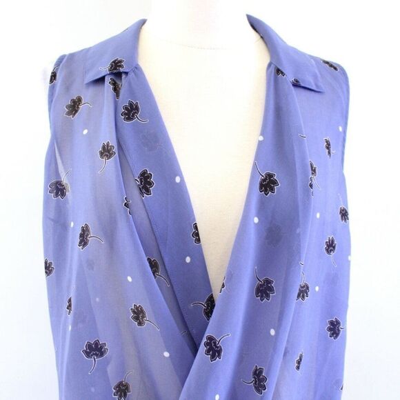 CAbi Crossover Blouse Vivid Violet Floral Print Draped Front Sheer Top LARGE - Picture 6 of 9